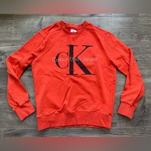 Calvin Klein orange crew neck logo terrycloth sweatshirt